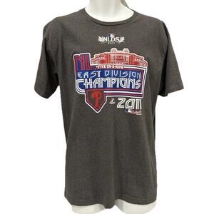 Philadelphia Phillies Shirt Mens LARGE Gray 2011 Majestic NL East Champions Five